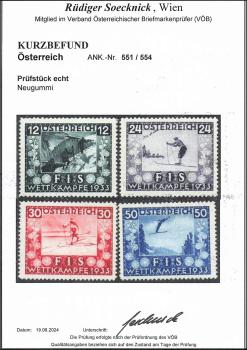 Preview: ANK 0551–0554 FIS I. FIS Competitions Innsbruck 1933 complete set with regummed gum