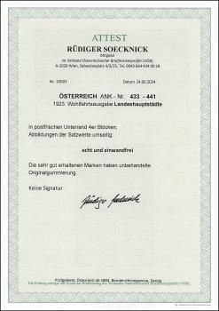 Preview: ANK-Nr. 0433 – 441 1923 Wohlfahrtsausgabe Landeshauptstädte - 4er Blocks Randstücke unten - TOP Werte geprüft