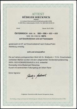 Preview: ANK 0555 + 556 + 488 + 489 WIPA 1933 auf Gewöhnlichem Faserpapier auf Briefumschlag