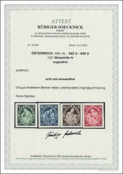 Preview: ANK 642 U – 645 U 1937 Winterhilfe IV ungezähnt