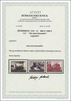 Preview: ANK 646 U / 648 U 1937 „100 Jahre Eisenbahn“ ungezähnt