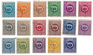 ANK 697–713 Austria 1945 – “Posthorn Design” – Complete Used Set