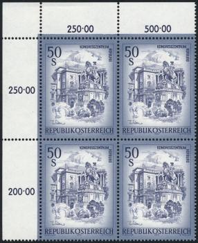 ANK 1601b Österreich 1998 – 50 Schilling „Schönes Österreich“ blaugrau – postfrischer Eckrand-4er-Block mit Attest