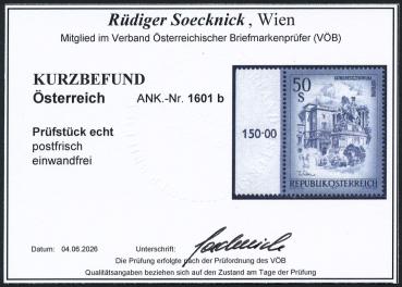 Preview: ANK 1601b Österreich 1998 – 50 Schilling „Schönes Österreich“ blaugrau – postfrisch mit Randziffer 150,00 und Foto-Kurzbefund
