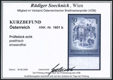 Preview: ANK 1601b Österreich 1998 – 50 Schilling „Schönes Österreich“ blaugrau – postfrisch mit Unterrand und Foto-Kurzbefund