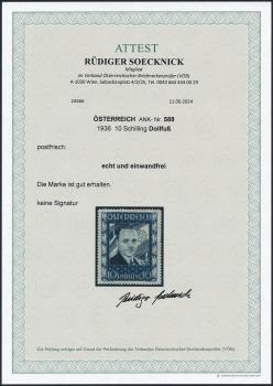 ANK 0588 "Dolfuß" 10 Schilling 1936 - Mint Condition
