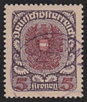 ANK 318 yb 1920/21 5 Kronen Freimarkenausgabe in “Wappenzeichnung” gestempelt