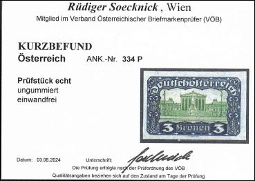 Preview: ANK 334 P Deutsch Österreich 3 Kronen 1920 Kärntner Abstimmungsausgabe