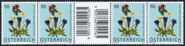 ANK 2658 ZW – Österreich 2007 – 55 Cent „Alpenblumen: Enzian, Edelweiß & Almrausch“ – oberes waagrechtes Zwischenstegpaar