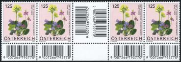 ANK 2660 ZW – Österreich 2007 – 125 Cent „Blumen: Seidelbast / Leberblümchen / Schlüsselblume“ – unteres waagrechtes Zwischenstegpaar