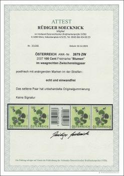 ANK 2679 ZW – Austria 2007 – 100 Cent “Flowers: Violet” – rare gutter pair