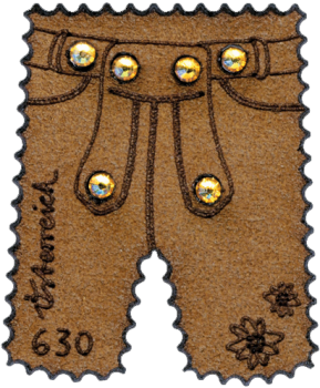 ANK 3260 Österreich 2015 – Lederhose – Selbstklebende Sondermarke aus Leder mit Laserschnitt und Swarovski® Kristallen