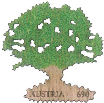 ANK 3381 Österreich 2017 – Eiche – Selbstklebende Holz-Sondermarke mit Siebdruck, Lasercut und Laserbranding