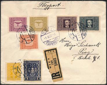 Flugpostbrief 1922 Wien - Prag RECO echt gelaufen