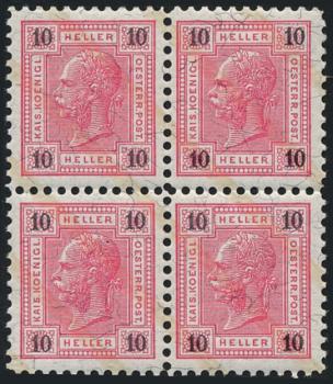 ANK 085, 86, 87 & 89 Österreich 1901/1902 – Friedl-Zähnungen – 4er-Block-Satz – selten