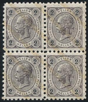 Preview: ANK 085, 86, 87 & 89 Österreich 1901/1902 – Friedl-Zähnungen – 4er-Block-Satz – selten