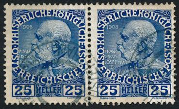 ANK 0147 I – 25 Heller Jubiläumsausgabe Franz Joseph – Plattenfehler „P ranziscus“ – gestempeltes Paar