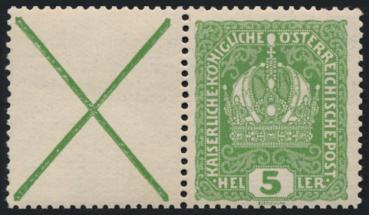 ANK 0186 x Kaiserkrone 1916 Wert 5 Heller mit Andreaskreuz