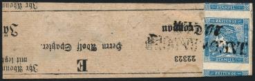 ANK 006 Type III Newspaper Tax Stamp 1851 on newspaper band fragment