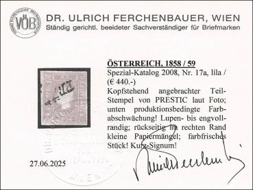 ANK 017 Newspaper Tax Stamp 1.05 Kreuzer 1858/59
