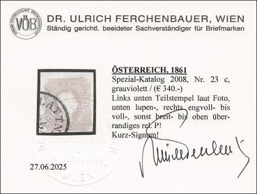 ANK 023 Newspaper Tax Stamp 1.05 Kreuzer 1861