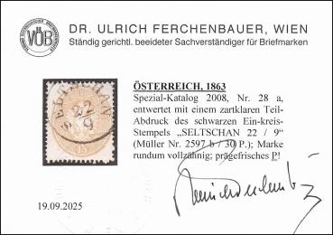 ANK 028 a 15 Kreuzer 1863 gestempelt