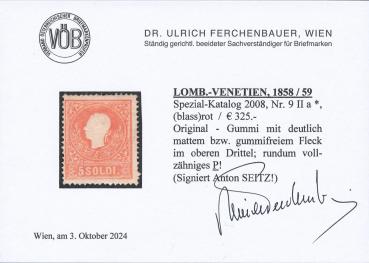 ANK LV 009 II a 5 SOLDI LOMBARDY-VENETIA, 1858/59 No. 9 II a *, (light) red, mint hinged