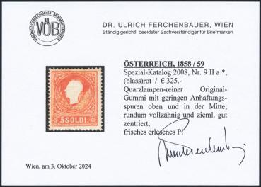 ANK LV 009 II a 5 SOLDI ÖSTERREICH, 1858/59 Nr. 9 II a *, (hell)rot