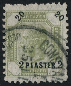 ANK Levante 028 2 Piaster auf 20 Kronen 1891 gestempelt