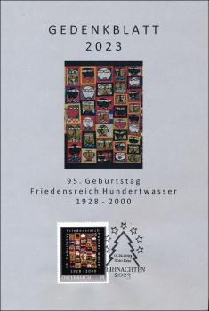Gedenkblatt 2023 95. Geburtstag Friedensreich Hundertwasser 1928 – 2000