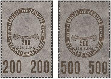 2 stamps 200 and 500 öS with large digits