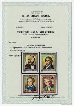 ANK 2085 U + Ph U – 2088 U + Ph U Naturwissenschaflter komplette Serie = 4 Marken UNGEZÄHNT