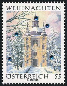 ANK 2653 V 24.11.2006 55 cents “Christmas 2006” test stamp with 5 Swarovski crystals
