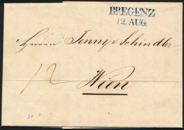 Österreich 1848 – Vorphila-Faltbrief Hard/Bregenz → Wien – blauer Zweizeiler, Geschäftsinhalt, vollständiges Stück