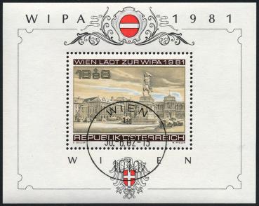 ANK 1696 “WIPA BLOCK 1981” cancelled with first-day postmark from last day of validity