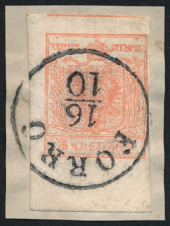 ANK - ANK 003 Type M III 3 Kreuzer 1850/54 on piece