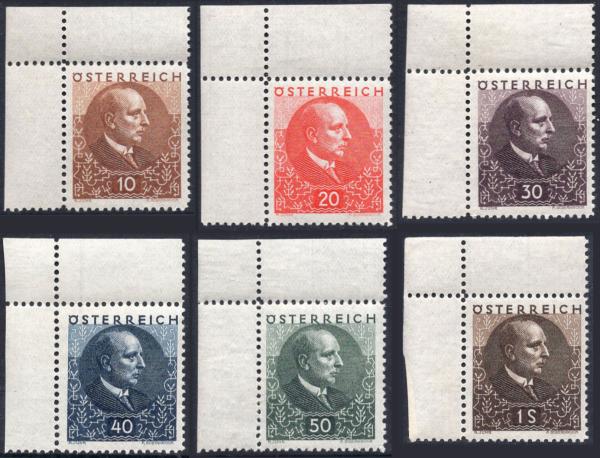 ANK 0512-0517 "Wilhelm Miklas" mint never hinged upper left corner edge pieces