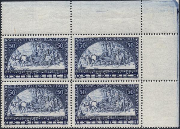 ANK 0555 "Wipa" 1933 mint never hinged right upper corner edge block of 4