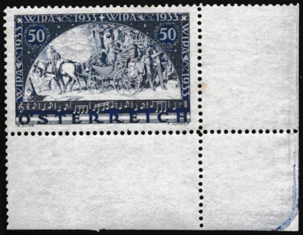 ANK 0555 "WIPA 1933" lower right corner piece on ordinary paper - Mint Condition