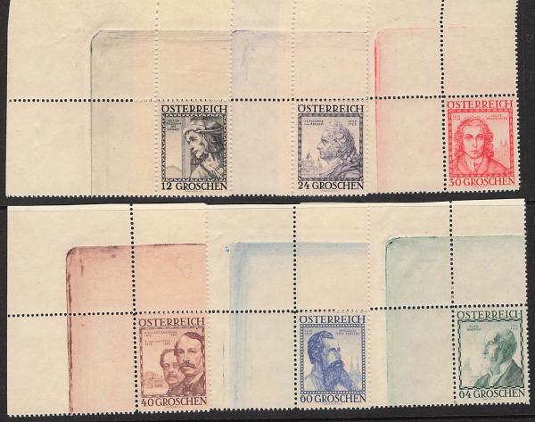 ANK 0591–596 Famous Architects 1934 – Upper left corner pieces