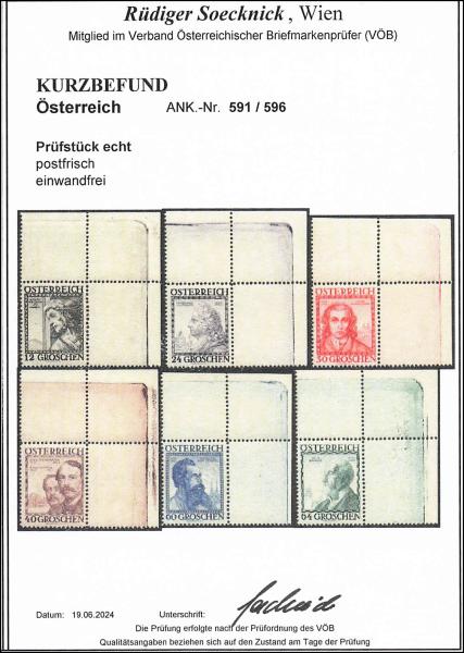 ANK 0591–596 Famous Architects 1934 – Upper right corner pieces