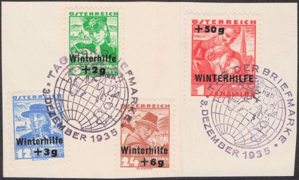 ANK 0613-616 "Winterhilfe" 2. Ausgabe 1935 auf Briefstück