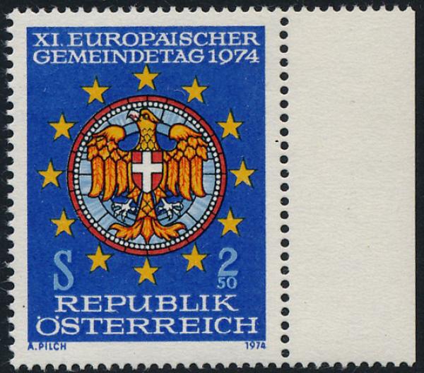 ANK No. (15) 1974 2.50 Schilling “11th European Municipal Congress” unissued mint right margin piece