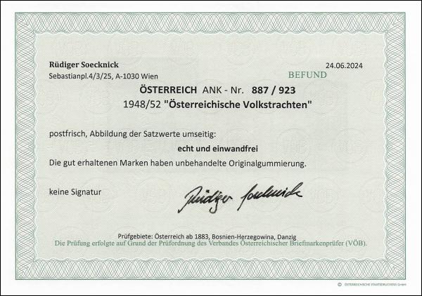 ANK 0887-0923 Österreichische Volkstrachten 1948/1952 komplett postfrisch - 3 TOP Werte geprüft