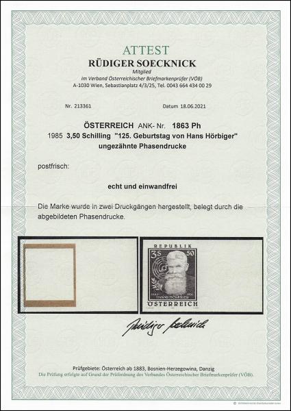 ANK 1863 Ph Phasendrucke "125. Geb. Hans Hörbiger" 1985 ungezähnt