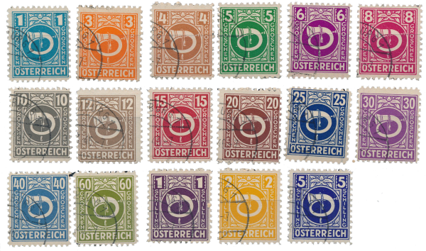 ANK 697–713 Austria 1945 – “Posthorn Design” – Complete Used Set
