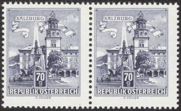 ANK 1095 Freimarkenausgabe "Bauwerke und Baudenkmäler" 70 Gr. im Paar Markenbild verschoben