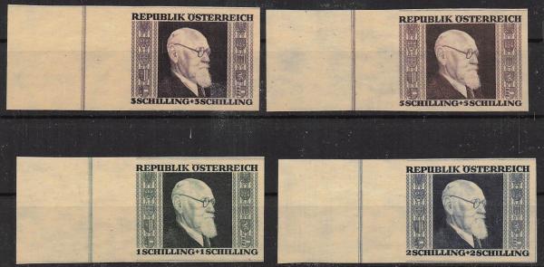 ANK 780 B – 783 B “Renner Set from Miniature Sheet” 1946, imperforate on Japan paper