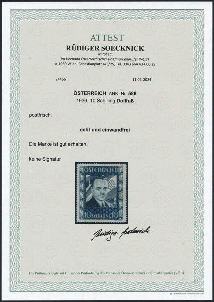 ANK 0588 "Dolfuß" 10 Schilling 1936 - Mint Condition