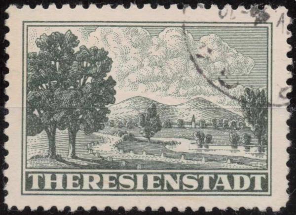 1943 Zulassungsmarke für Pakete nach KZ Theresienstadt - gestempelt